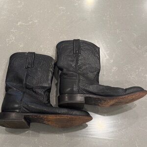 Lucchese Black Leather & Ostrich Cowboy Boots